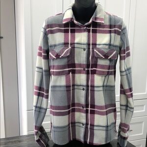 Ripzone Women’s Plaid Shacket – Small – Off-White/Purple/Grey